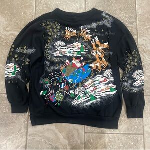 VTG CHRISTMAS ON MAIN STREET SWEATSHIRT SANTA CLAUS SLEIGH PRESENTS WOMENS L‎